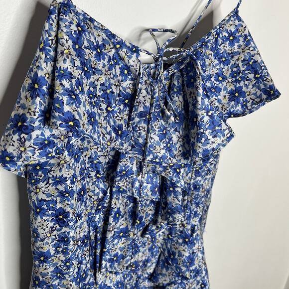 Banana Republic Y2K Silk Ruffled Floral Cami Tank Top Blue Womens XS Coquette - Picture 2 of 8